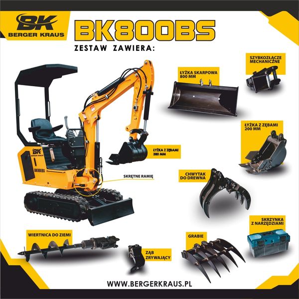 Мини-экскаватор Berger Kraus BK800BS в комплекте с принадлежностями BK800BS_kpl_ фото