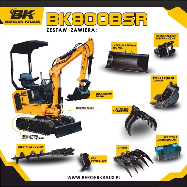 Мини-экскаватор Berger Kraus BK800BSR в комплекте с принадлежностями BK800BSR_kpl_ фото