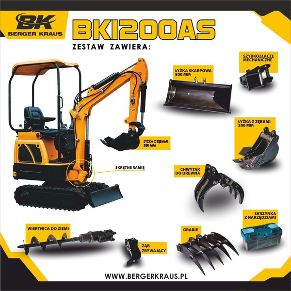 Міні-екскаватор Berger Kraus BK1200AS з повним приладдям, торсіонна рука KUBOTA BK1200AS_kpl_ фото