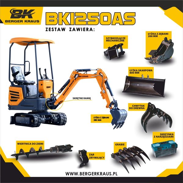 Мини-экскаватор Berger Kraus BK1250AS в комплекте с принадлежностями BK1250AS_kpl фото